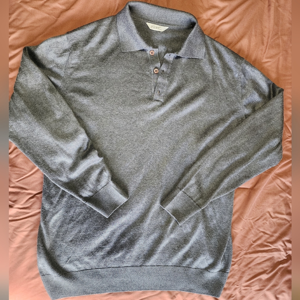 Yurt 100% Wool Gray Long-Sleeve Polo Sweater
